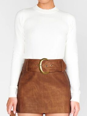 Show Me Your Mumu Maverick Mini Skirt Chestnut Brown Faux Leather